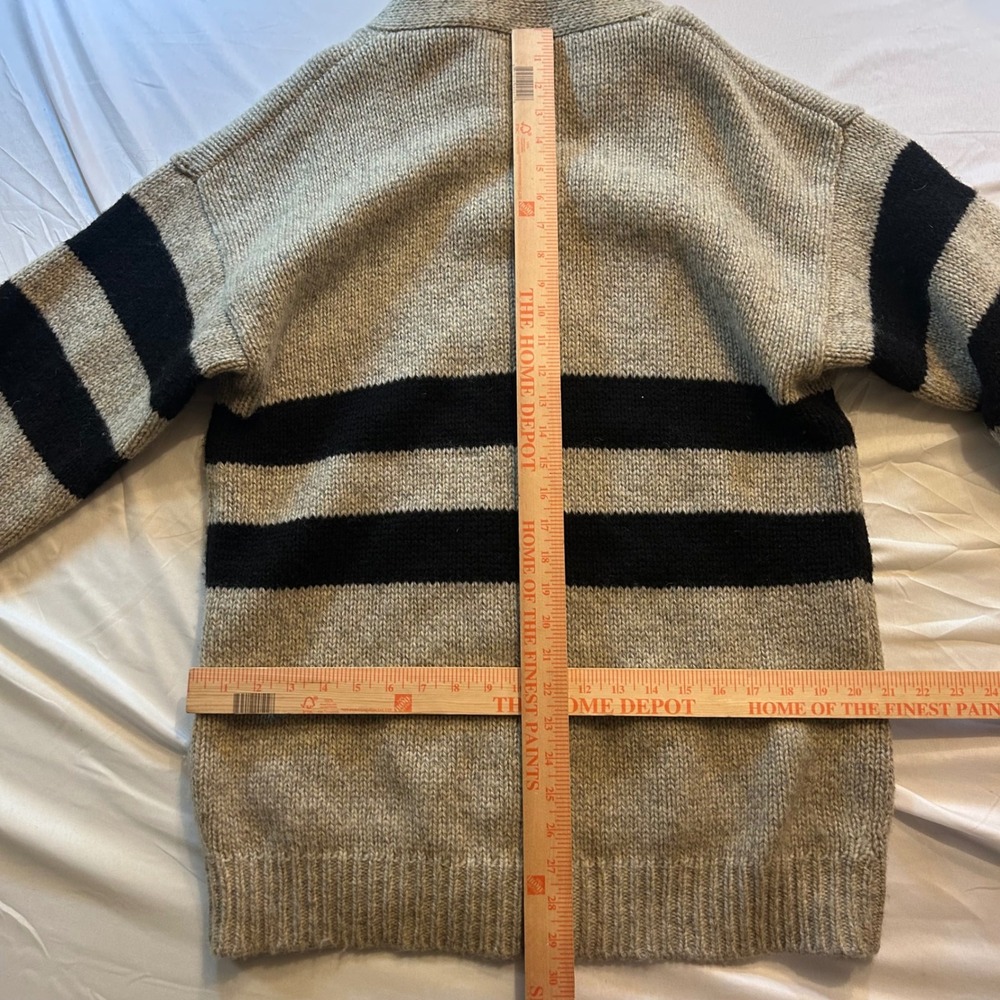 Nordstrom Vintage Shetland Wool Shawl Collar Striped Sweater Gray Black L-Tall - Picture 4 of 4